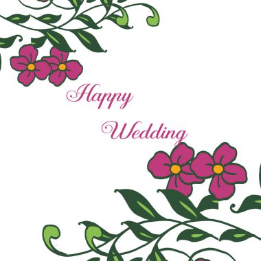 Şablon mutlu düğün, dekorasyon güzel, çiçek çerçevesi desen sanatı ile. Vektör