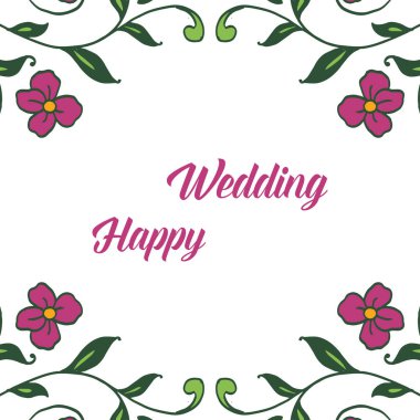 Şablon mutlu düğün, dekorasyon güzel, çiçek çerçevesi desen sanatı ile. Vektör