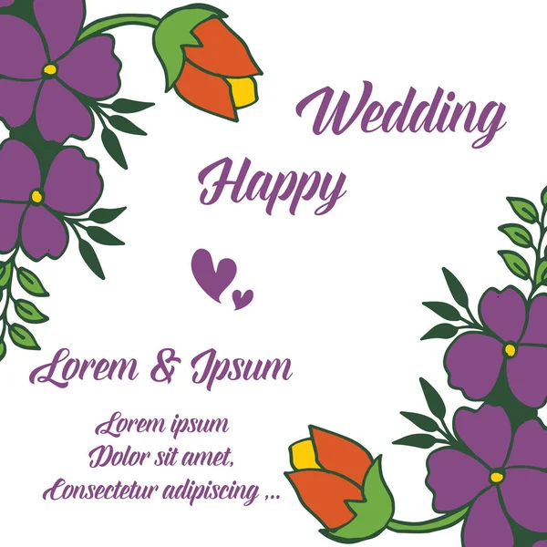 Schöne Blüte Blumenrahmen, Dekoration Einladungskarte glückliche Hochzeit. Vektor — Stockvektor