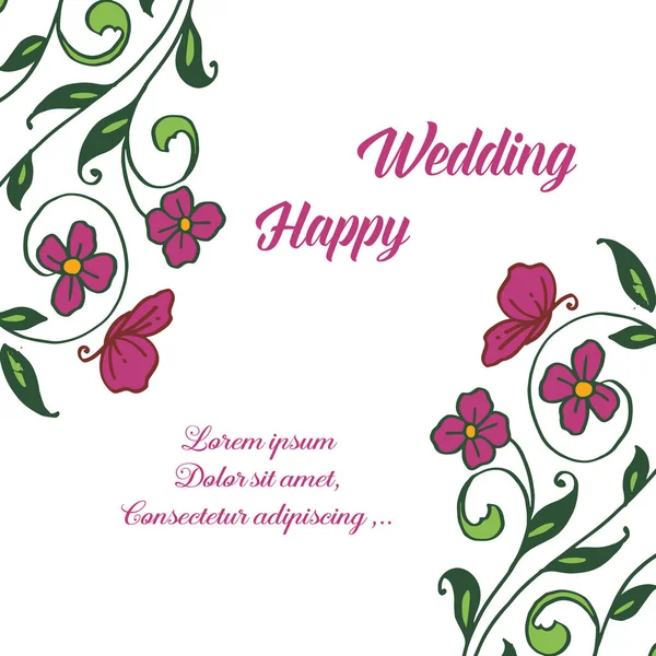 Shape elegant frame, various color flowers and branches of green leaf, design of card happy wedding. Vector — Stock Vector