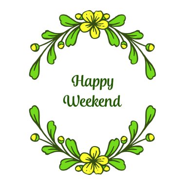 Çeşitli şekil tebrik kartı, mutlu hafta sonu, süsleme sarı çelenk çerçevesi ile sevimli. Vektör