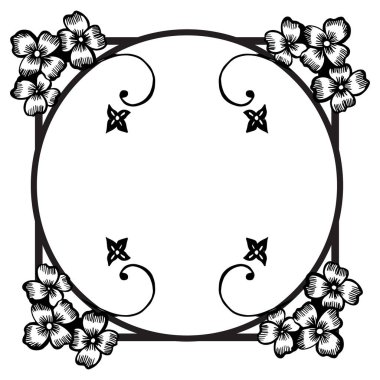 Motif dekoratif çiçek çerçevesi, metin için alan, beyaz arka planda siyah çizgi sanatı. Vektör