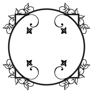 Motif dekoratif çiçek çerçevesi, metin için alan, beyaz arka planda siyah çizgi sanatı. Vektör