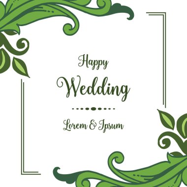 Dekorasyon çiçek çerçevesi, dalları yaprak, Dikişsiz desen çerçevesi ile, tasarım kartı mutlu düğün. Vektör