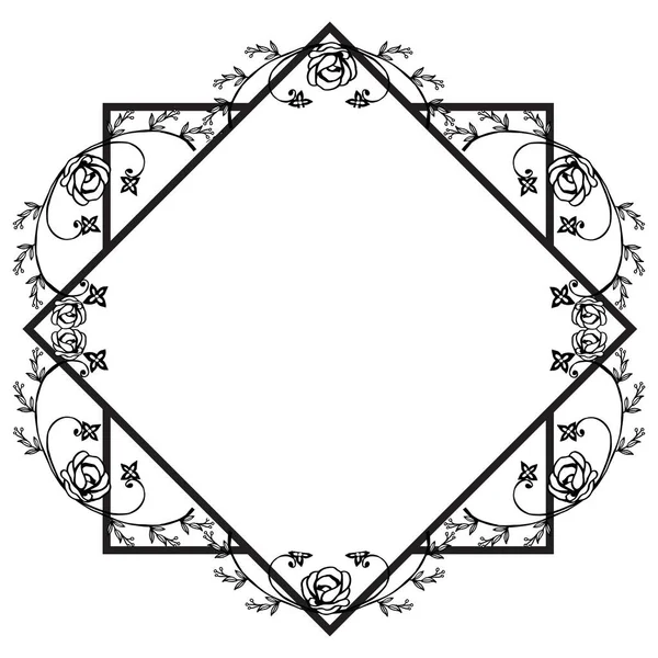 Černá a bílá květina a listy, prvky návrhu rámu v retro stylu. Vektorové — Stockový vektor