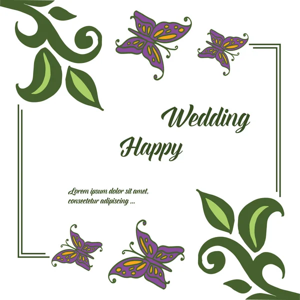 Grenar blad och blommor, sömlös mönster ram, design av kort Happy Wedding. Vektor — Stock vektor