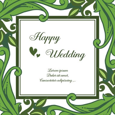 Dekorasyon çiçek çerçevesi, dalları yaprak, Dikişsiz desen çerçevesi ile, tasarım kartı mutlu düğün. Vektör