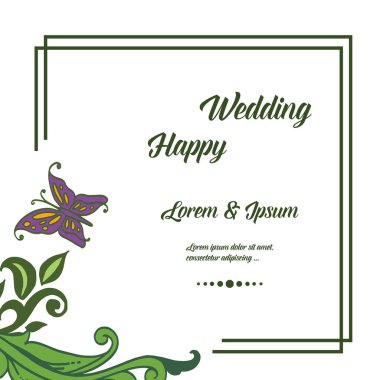 Dekorasyon çiçek çerçevesi, dalları yaprak, Dikişsiz desen çerçevesi ile, tasarım kartı mutlu düğün. Vektör