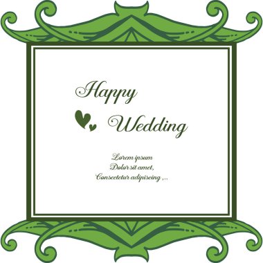 Mutlu düğün harflerle davetiye, şube yaprağı ile sınır çerçevesi. Vektör