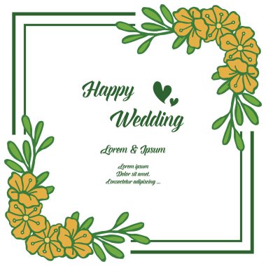 Güzel çiçek çerçeveleri, mutlu düğün harflerle zarif kartlar. Vektör