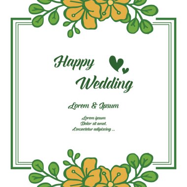 Güzel çiçek çerçeveleri, mutlu düğün harflerle zarif kartlar. Vektör