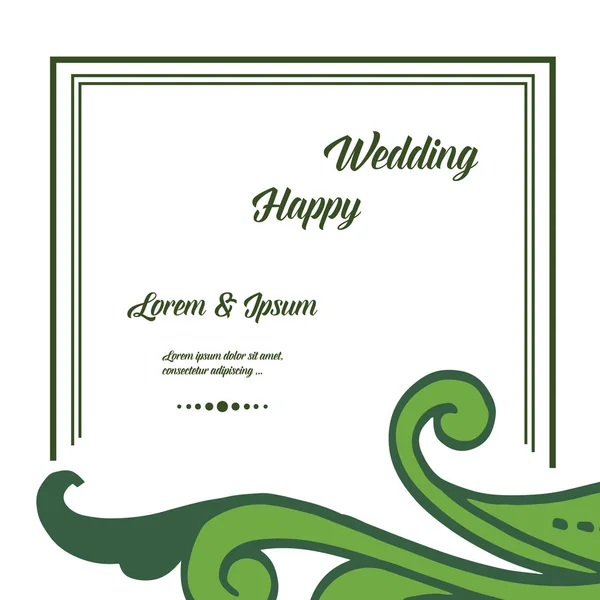 Fondo de pantalla de tarjetas feliz boda, elegante marco de flores y hoja de color verde. Vector — Vector de stock