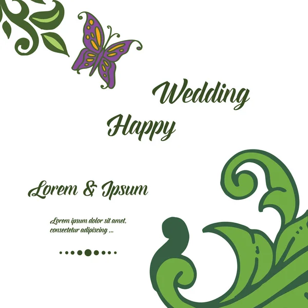 Tapeta z kartami szczęśliwy ślub, elegancka ramka kwiat i kolor zielony liść. Wektor — Wektor stockowy