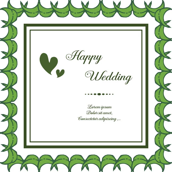 Fondo de pantalla de tarjetas feliz boda, elegante marco de flores y hoja de color verde. Vector — Vector de stock
