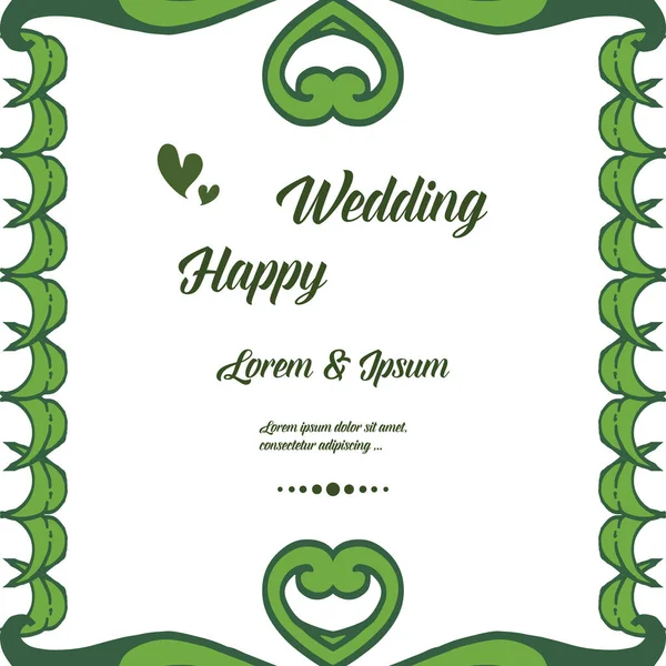 Ramas hoja verde, mariposa decoración, patrón adornado de tarjeta feliz boda. Vector — Vector de stock