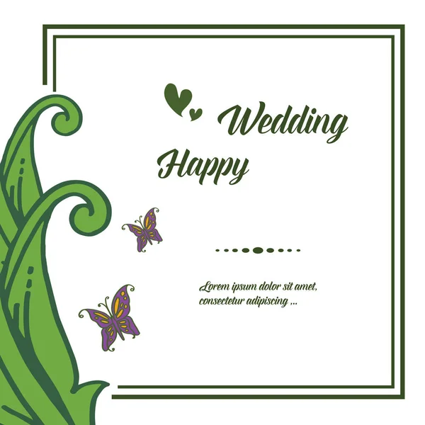 Zweige grünes Blatt, Dekoration Schmetterling, Muster verziert mit Karte glückliche Hochzeit. Vektor — Stockvektor