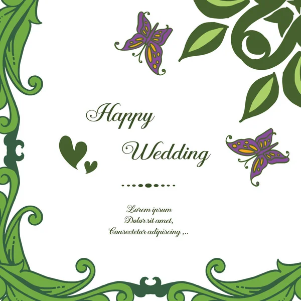 Design ornament for lettering of happy wedding, pattern branches leaf, style unique floral frame. Vector — Stock Vector