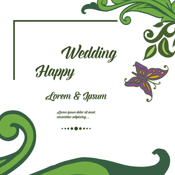 Adorno de diseño para letras de boda feliz, hoja de ramas de patrón, marco floral único de estilo. Vector — Vector de stock