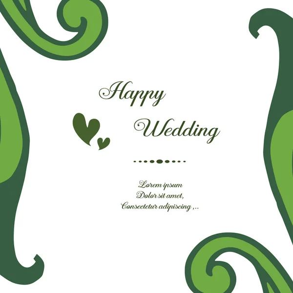 Design ornament for lettering of happy wedding, pattern branches leaf, style unique floral frame. Vector — Stock Vector