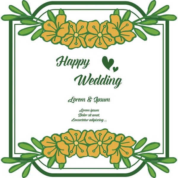 Plantilla de tarjetas de boda felices, hermoso arte de patrón de marco de flores. Vector — Vector de stock