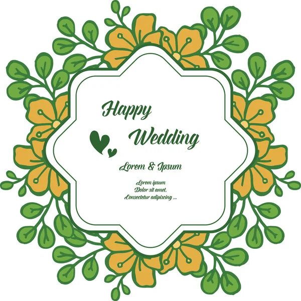 Modelo de cartões de casamento felizes, bela arte padrão de moldura de flor. Vetor — Vetor de Stock