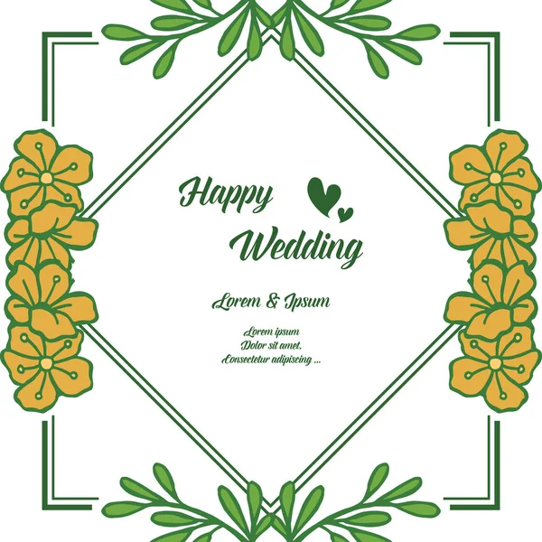 Letras de casamento feliz, cartão de convite, cartão de saudação, várias molduras de flores bonitas coloridas. Vetor — Vetor de Stock