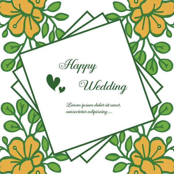 Letras de casamento feliz, cartão de convite, cartão de saudação, várias molduras de flores bonitas coloridas. Vetor —  Vetores de Stock