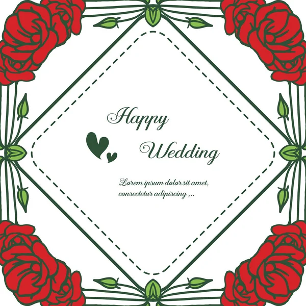 Форма елегантна з листівки щасливе весілля, візерунок прикраси милий червоний квітковий каркас. Векторні — стоковий вектор