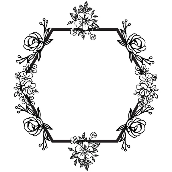 Art unique with border design frame beautiful, drawing of simple wreath, in black and white colors. Vector — Stock Vector