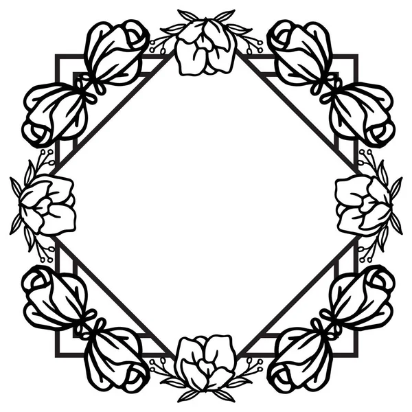 Blanco y negro, patrón de marco de flores, tarjeta de felicitación o tarjeta de invitación. Vector — Archivo Imágenes Vectoriales