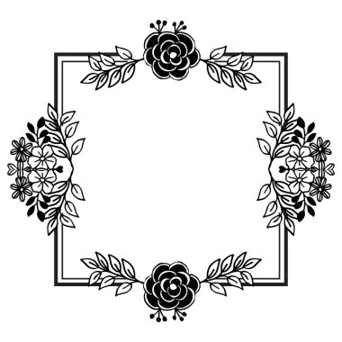 Tebrik kartı şablonu, bitki dekoratif elemanları çerçeve, çeşitli sevimli çiçekler. Vektör