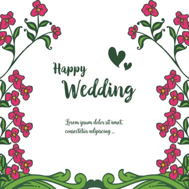 Mutlu düğün davet kartı, vintage kırmızı çiçek çerçeve, beyaz bir zemin üzerinde izole. Vektör