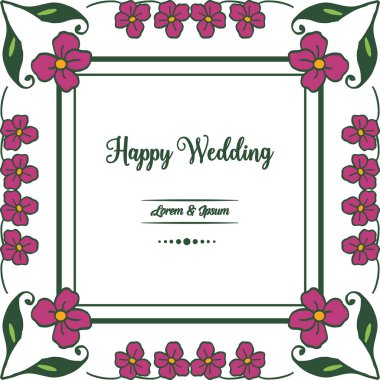 Çeşitli güzel çiçek ile çerçeve Sınır, mutlu düğün yazı, kartların süslü için. Vektör