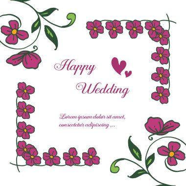 Çeşitli güzel çiçek ile çerçeve Sınır, mutlu düğün yazı, kartların süslü için. Vektör