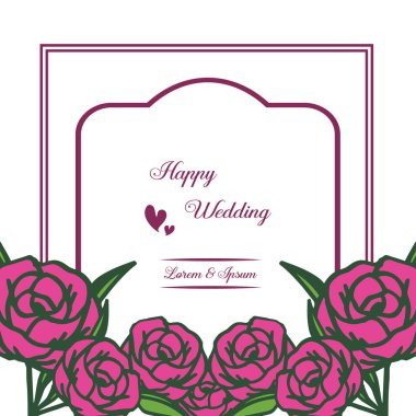 Çiçek çiçekleri ile çerçeve şekil zarif, kart mutlu düğün dekorasyonu. Vektör