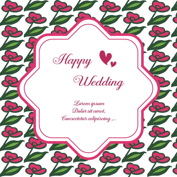 Cartão de convite de casamento feliz, moldura floral vermelha vintage, isolado em um pano de fundo branco. Vetor — Vetor de Stock