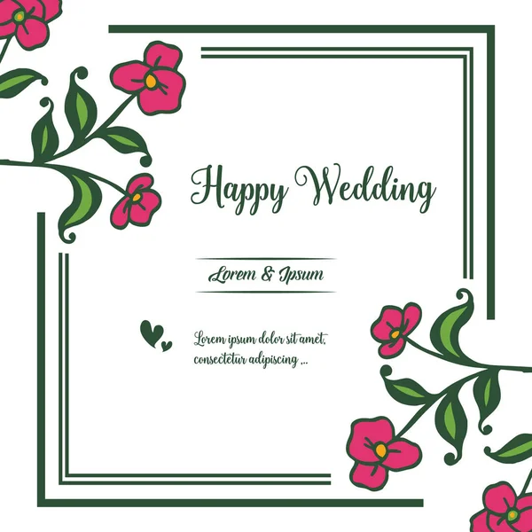 Plantilla de boda feliz, decoración marco de flores de colores, estilo elegante. Vector — Vector de stock