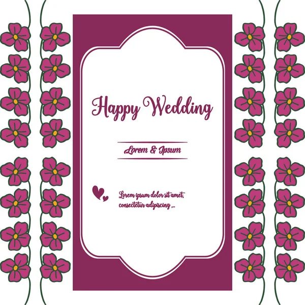 Modèle de mariage heureux, cadre de fleur coloré décoration, style élégant. Vecteur — Image vectorielle