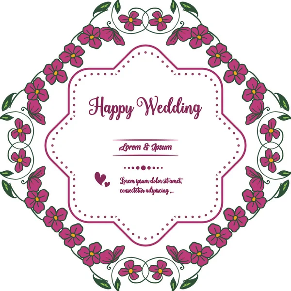 Forme élégante de cadre avec des fleurs de fleur, décoration de carte mariage heureux. Vecteur — Image vectorielle