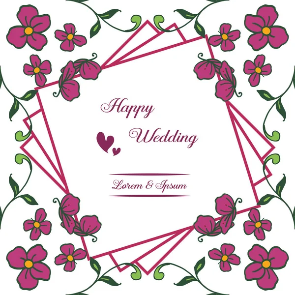 Pattern art flower frame, with style elegant, ornament of card happy wedding. Vector — Stock Vector