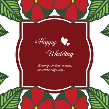 Mutlu düğün davetiye kartı, çeşitli çiçek ve çerçeve ile, duvar kağıdı arka plan için. Vektör