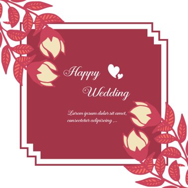 Zarif çiçek çerçeveli romantik mutlu düğün kartı. Vektör