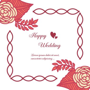 Çiçek çerçeve soyut tasarım, mutlu düğün yazı, tebrik kartı şablonu için, davetiye kartı. Vektör