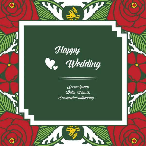 Vintage rode bloem frame, sjabloon van kaart gelukkig bruiloft, mooie decoratie. Vector — Stockvector