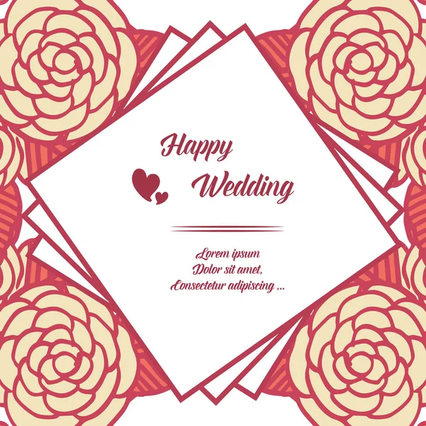 Romantic happy wedding card, with elegant flower frame. Vector — Stock Vector