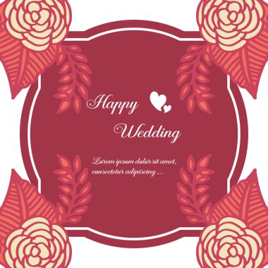 Kart mutlu düğün Duvar Kağıdı, eleman tasarım kırmızı çiçek çerçeve. Vektör