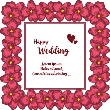 Kart mutlu düğün Duvar Kağıdı, eleman tasarım kırmızı çiçek çerçeve. Vektör