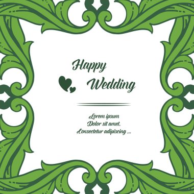 Tasarım elemanı çiçek çerçeve, çeşitli dalları yaprak, kart mutlu düğün şablonu. Vektör