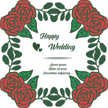 Şablon davet kartları mutlu düğün benzersiz, özellik elemanı çiçek çerçeve, beyaz bir zemin üzerinde izole. Vektör