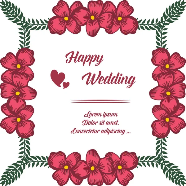 Kart mutlu düğün Duvar Kağıdı, eleman tasarım kırmızı çiçek çerçeve. Vektör — Stok Vektör